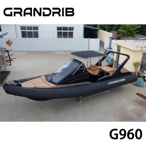 1-2-2 Grandrib G960 – 31ft Luxury Semi-Rigid Inflatable Boat, CE Certified High-Speed Sport Fiberglass Cabin RIB Boat for Sale