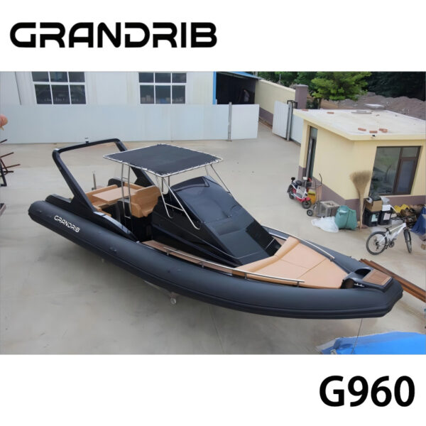 1-4-4 Grandrib G960 – 31ft Luxury Semi-Rigid Inflatable Boat, CE Certified High-Speed Sport Fiberglass Cabin RIB Boat for Sale