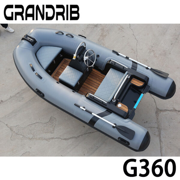 Grandrib G360 Luxury 12ft Fiberglass inflatable Hypalon boat with steering wheel and Center console Wholesale Tenders boat