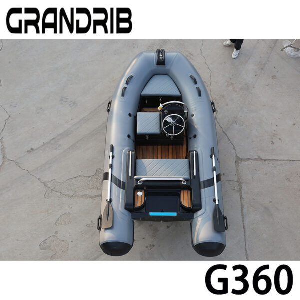 Grandrib G360 Luxury 12ft Fiberglass inflatable Hypalon boat with steering wheel and Center console Wholesale Tenders boat